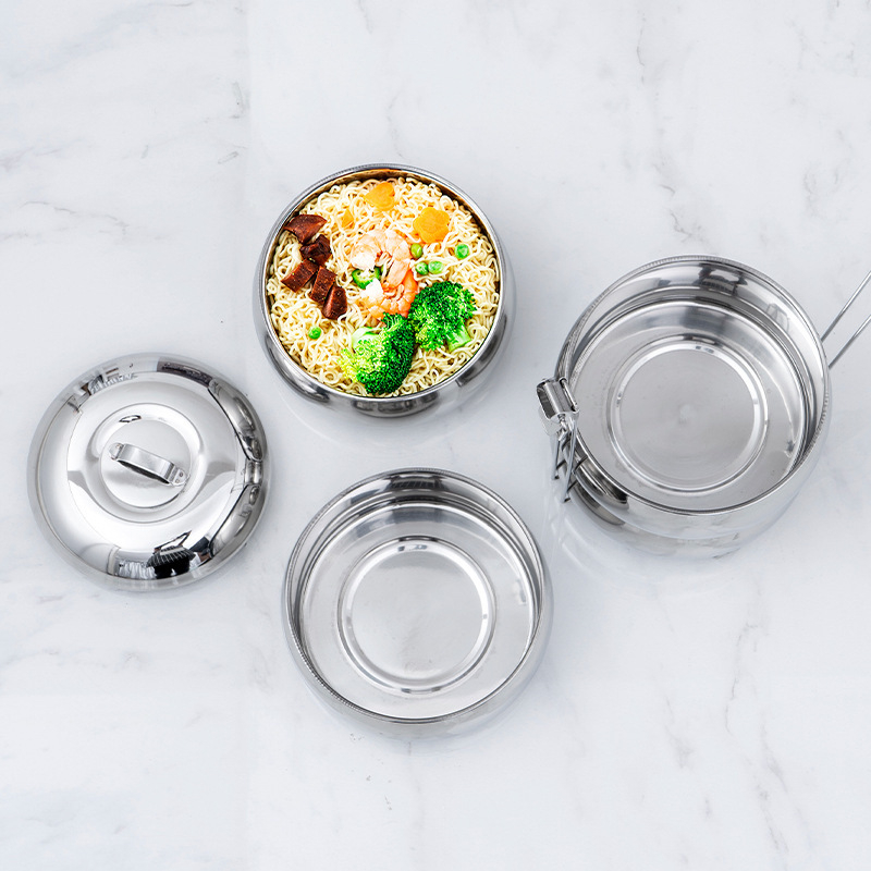 Nehrđajući čelična kutija za ručak s višeslojnom konstrukcijom (tri do četiri sloja), okrugla, kapaciteta 1–2 L, nije prikladna za mikrovalnu pećnicu