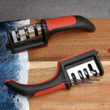 Keraminių peilių šlifavimo įrankis, rankinis, su spausdintu logotipu, modernus minimalistinis virtuvės šlifavimo įrankis su 3–4 skyriais