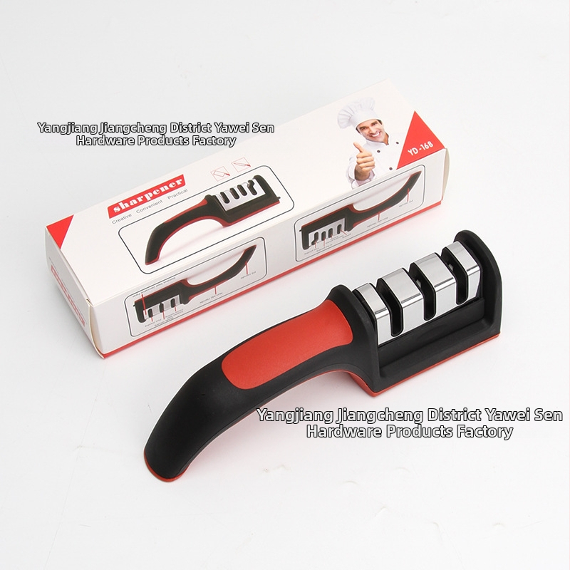 Keraminių peilių šlifavimo įrankis, rankinis, su spausdintu logotipu, modernus minimalistinis virtuvės šlifavimo įrankis su 3–4 skyriais