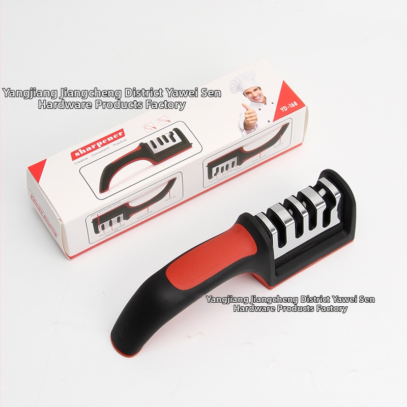 Keraminių peilių šlifavimo įrankis, rankinis, su spausdintu logotipu, modernus minimalistinis virtuvės šlifavimo įrankis su 3–4 skyriais