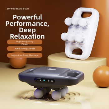 Perkusijski masažer s 6 nastavaka, brushless motor, ugrađena baterija 2000–4000 mAh, LCD zaslon, 5+ brzina, buka 36–45 dB