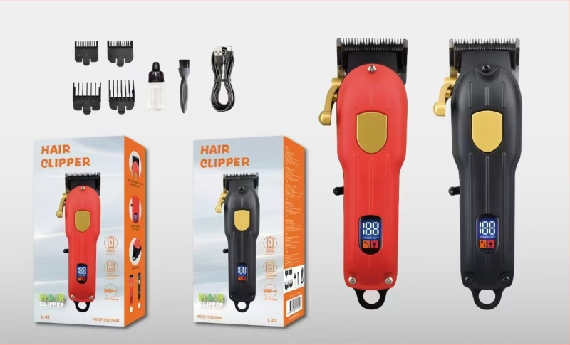 Elektrinis plaukų kirpimo prietaisas su bešepiniu varikliu, titano lydinio peilis, nuimamas ir plaunamas peilis, įmontuota įkraunama baterija, veikimo laikas 6–8 valandos