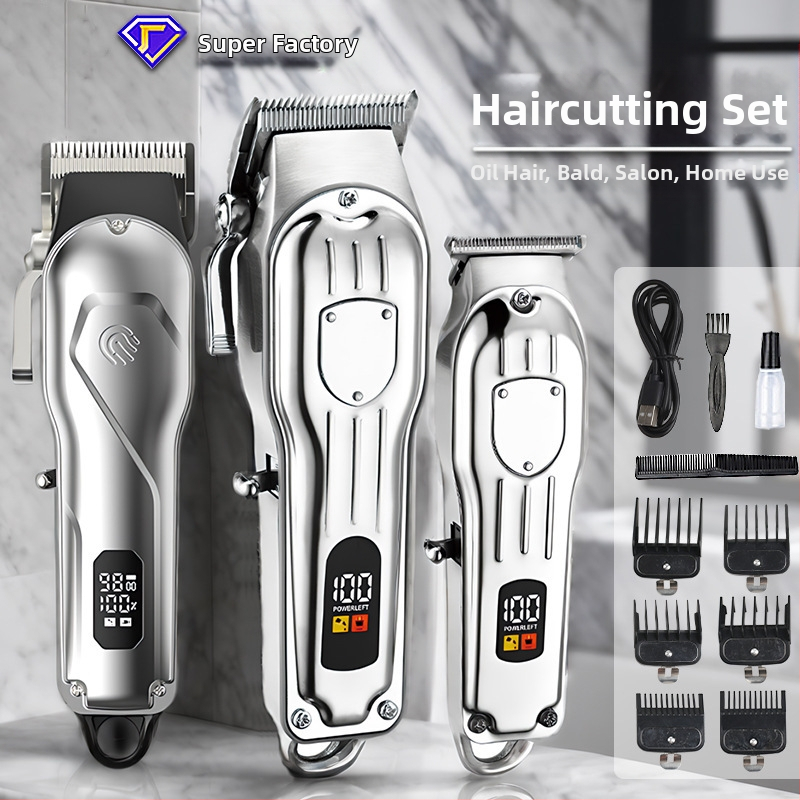 Elektrinis plaukų kirpimo prietaisas su bešepiniu varikliu, titano lydinio peilis, nuimamas ir plaunamas peilis, įmontuota įkraunama baterija, veikimo laikas 6–8 valandos