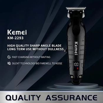 Elektrinis plaukų kirpimo prietaisas su LCD ekranu, patobulinta KM-2299 versija, KM-2293 modelis; ašmenys iš titano lydinio; korpusas su purškimo danga; valymas be vandens; skirtas bendram naudojimui