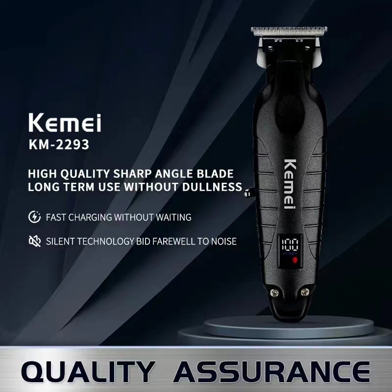 Elektrinis plaukų kirpimo prietaisas su LCD ekranu, patobulinta KM-2299 versija, KM-2293 modelis; ašmenys iš titano lydinio; korpusas su purškimo danga; valymas be vandens; skirtas bendram naudojimui