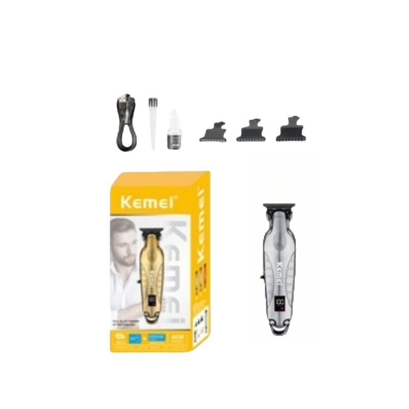 Elektrinis plaukų kirpimo prietaisas su LCD ekranu, patobulinta KM-2299 versija, KM-2293 modelis; ašmenys iš titano lydinio; korpusas su purškimo danga; valymas be vandens; skirtas bendram naudojimui