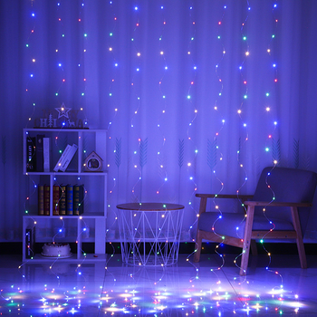 LED лампа за завеси с медни проводници USB 3x3 м, 300 светодиоди, IP54, дистанционно управление