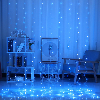 LED лампа за завеси с медни проводници USB 3x3 м, 300 светодиоди, IP54, дистанционно управление