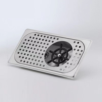 Rozsdamentes acélból készült automata pohármosó – beépítve a bárpultra, nagy nyomású vízsugár, mosogató szűrővel és szűrőhálóval