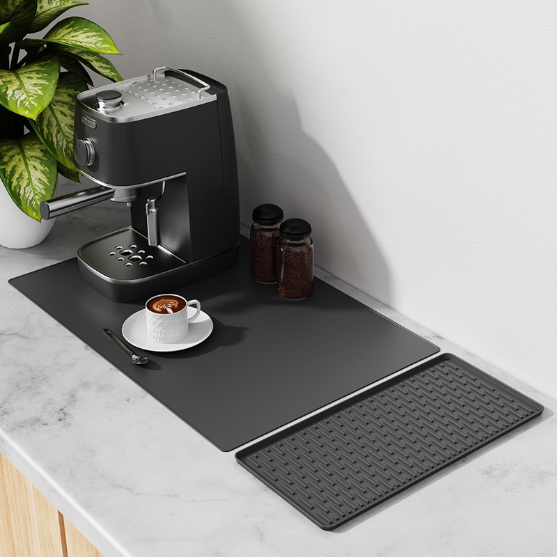 Kavos aparato silikoninis kilimėlis, stačiakampio formos, šiuolaikiško minimalistinio stiliaus, šiluminė izoliacija, pristatytas 2024 m. rugpjūčio