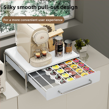 Ράφι προβολής καψουλών καφέ με βάση καφετιέρα και συρτάρι για σακουλάκια τσαγιού – Ατσάλι άνθρακα, Σύγχρονο μινιμαλιστικό στυλ, μάρκα Nabo, κατάλληλο για μπαρ, καφέ, εστιατόριο