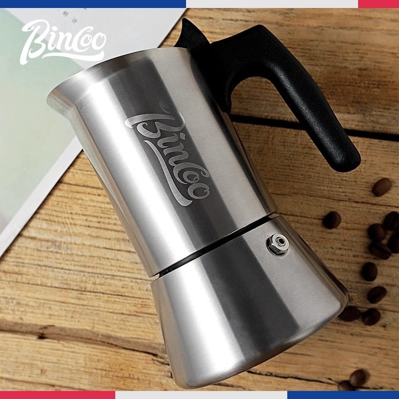 Bincoo moka pot με μια βαλβίδα από ανοξείδωτο ατσάλι, ιταλικού στυλ για οικιακή χρήση, συμπαγής καφετιέρα για συμπυκνωμένη εξαγωγή