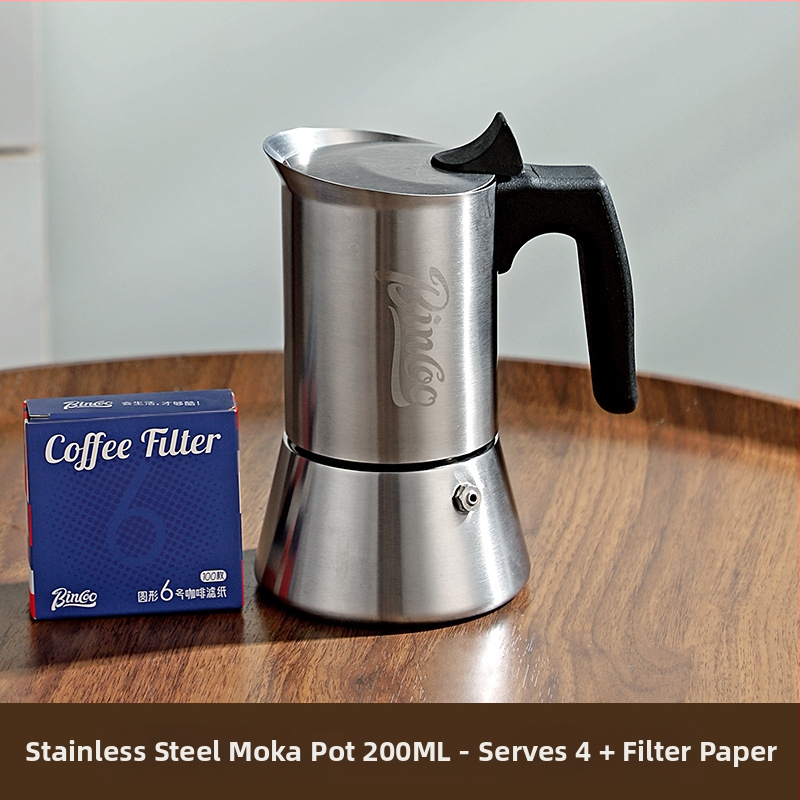 Bincoo moka pot με μια βαλβίδα από ανοξείδωτο ατσάλι, ιταλικού στυλ για οικιακή χρήση, συμπαγής καφετιέρα για συμπυκνωμένη εξαγωγή