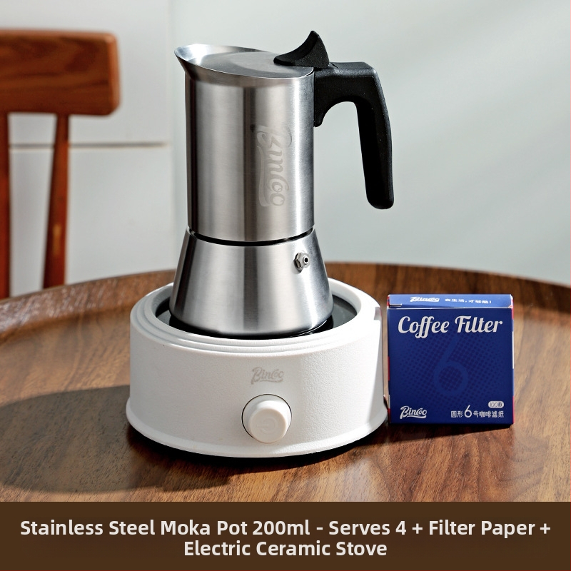Bincoo moka pot με μια βαλβίδα από ανοξείδωτο ατσάλι, ιταλικού στυλ για οικιακή χρήση, συμπαγής καφετιέρα για συμπυκνωμένη εξαγωγή