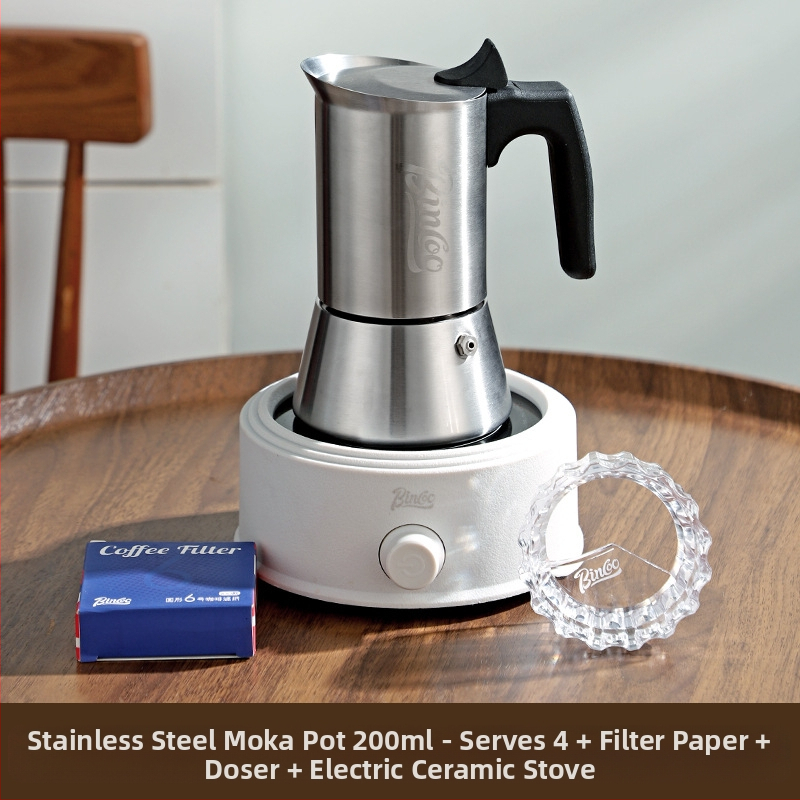 Bincoo moka pot με μια βαλβίδα από ανοξείδωτο ατσάλι, ιταλικού στυλ για οικιακή χρήση, συμπαγής καφετιέρα για συμπυκνωμένη εξαγωγή