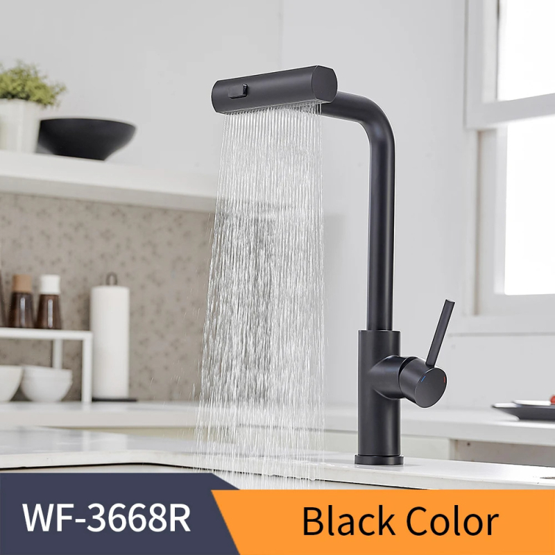 Virtuvės ištraukiamas čiaupas karštam ir šaltam vandeniui, nerūdijantis plienas, šlifuotas paviršius, keramikinis vožtuvo šerdis, modelis 3668