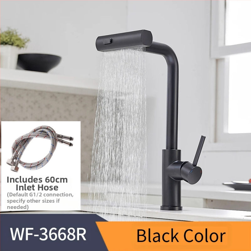 Virtuvės ištraukiamas čiaupas karštam ir šaltam vandeniui, nerūdijantis plienas, šlifuotas paviršius, keramikinis vožtuvo šerdis, modelis 3668