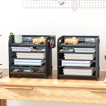 5-етажен рафт за файлове от въглеродна стомана с чекмедже за бюро – офисен организатор документи