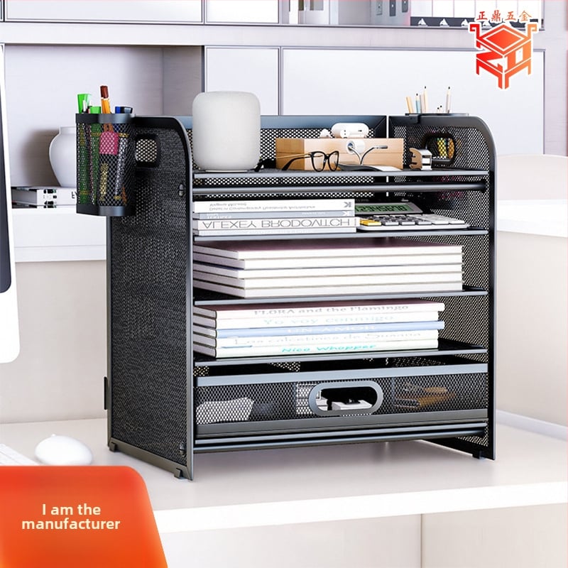 5-етажен рафт за файлове от въглеродна стомана с чекмедже за бюро – офисен организатор документи