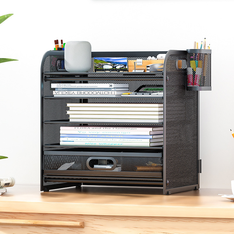 5-етажен рафт за файлове от въглеродна стомана с чекмедже за бюро – офисен организатор документи