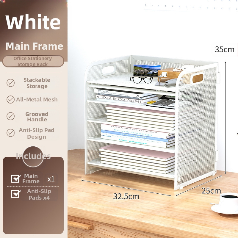 5-етажен рафт за файлове от въглеродна стомана с чекмедже за бюро – офисен организатор документи