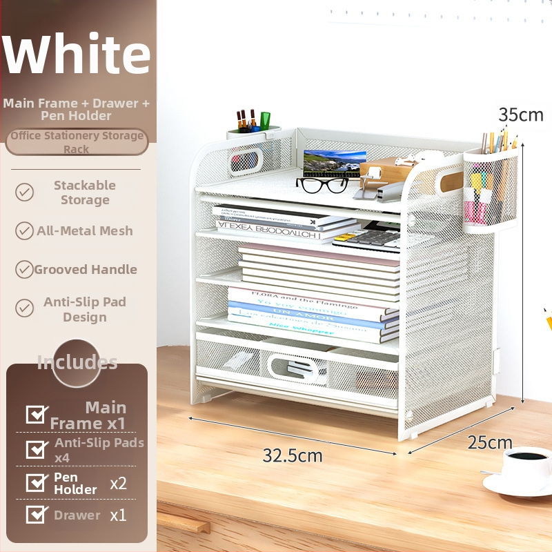 5-етажен рафт за файлове от въглеродна стомана с чекмедже за бюро – офисен организатор документи