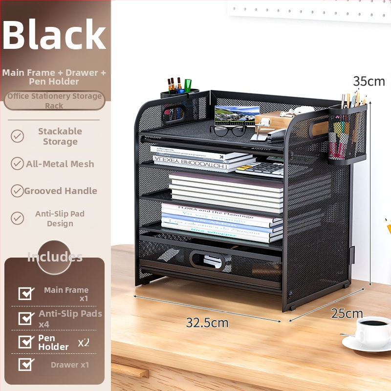 5-етажен рафт за файлове от въглеродна стомана с чекмедже за бюро – офисен организатор документи