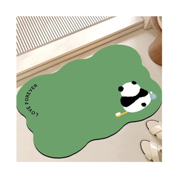 Μπάνιο πατάκι από διατονικό πηλό – Panda καρτούν σχέδιο, οβάλ σχήμα, αντιολισθητικό