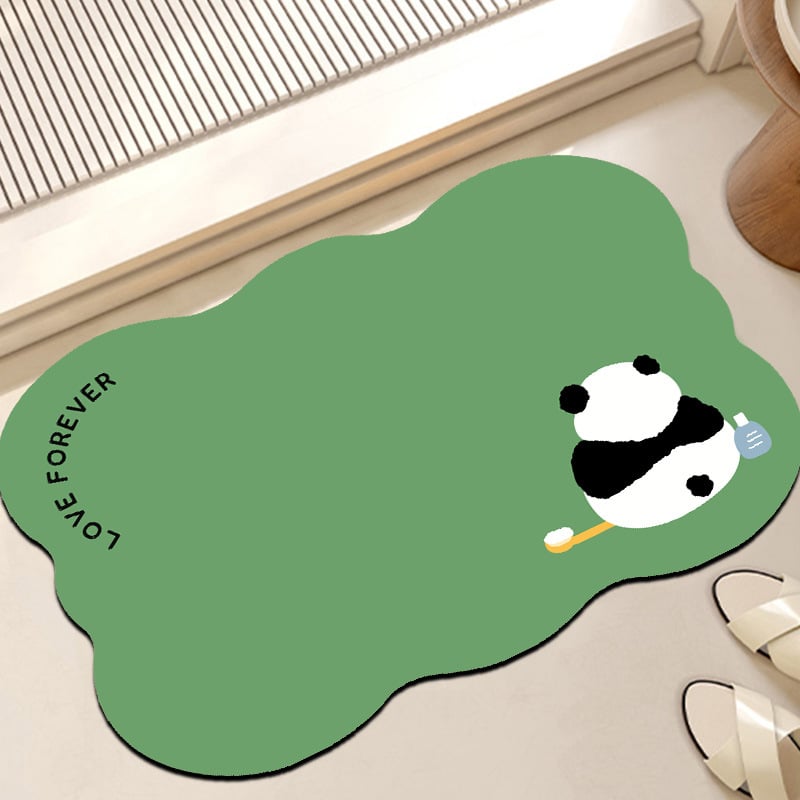 Kupaonska prostirka od diatomita gline – Panda crtić uzorak, ovalnog oblika, protuklizna