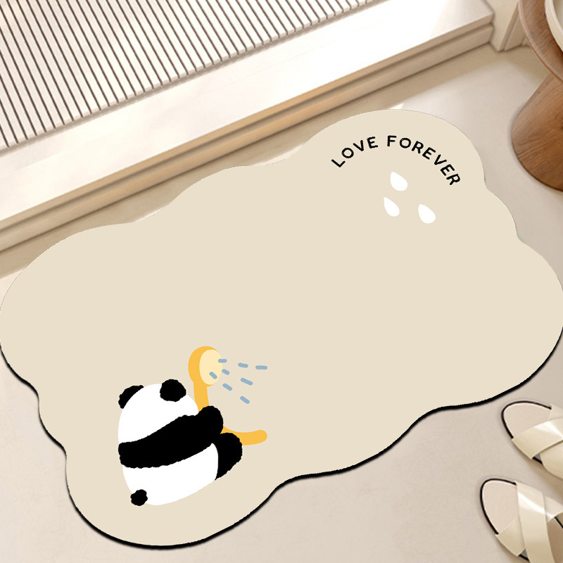 Kupaonska prostirka od diatomita gline – Panda crtić uzorak, ovalnog oblika, protuklizna