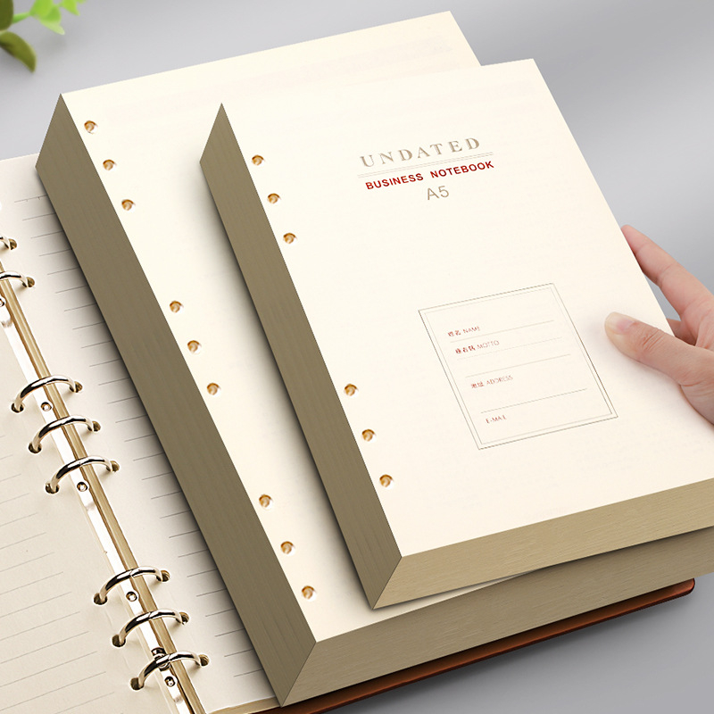 B5 atjaunojamais kodols ar biezām līnijām, 100 lapām, saderīgs ar 6 un 9 caurumiem, iekšējās lapas no Forest papīra