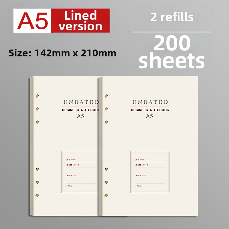 B5 atjaunojamais kodols ar biezām līnijām, 100 lapām, saderīgs ar 6 un 9 caurumiem, iekšējās lapas no Forest papīra