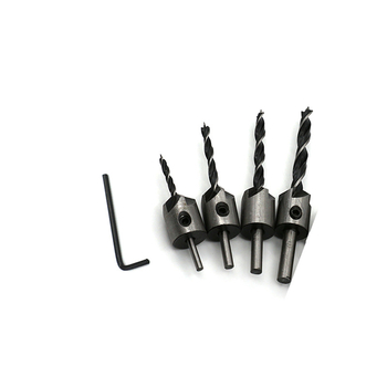 Бур за дърво с три върха от високоскоростна стомана, конусовидна глава и водещ за позициониране