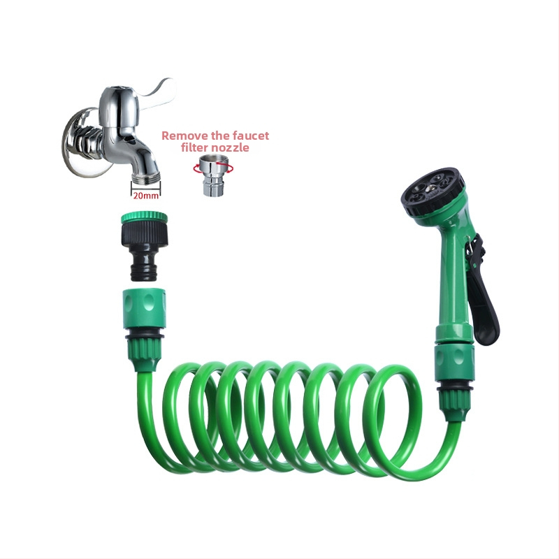 Beauty quality Телескопичен пружинен воден маркуч с 5 функции на пръскачката, EVA удароустойчива тръба, свързва се към чешмата