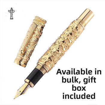 Dovanų rašiklis su retro kinų reljefu, nib 18KGP, metalinis korpusas, modelis Huabao, tintų įsiurbimo sistema