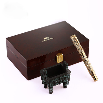 Dovanų rašiklis su retro kinų reljefu, nib 18KGP, metalinis korpusas, modelis Huabao, tintų įsiurbimo sistema