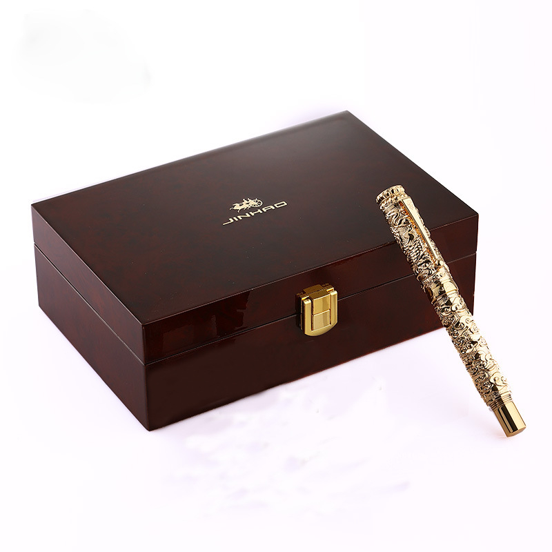 Dovanų rašiklis su retro kinų reljefu, nib 18KGP, metalinis korpusas, modelis Huabao, tintų įsiurbimo sistema