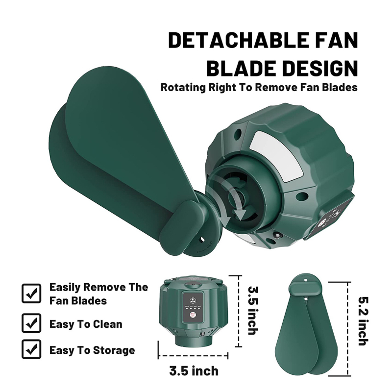 Lauko palapinės ventiliatorius su šviesa, išimami mentelės, nuotolinio valdymo, įmontuota 4000 mAh baterija, 4 greičiai, baterijos veikimo laikas virš 12 valandų