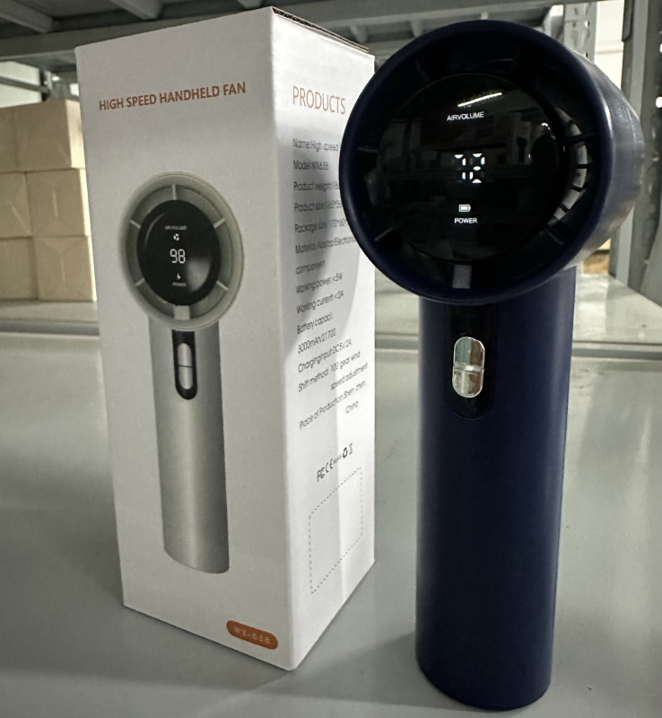 Rankinis USB ventiliatorius be mentelių, 5 greičiai, įmontuota baterija 2000–4000 mAh, tylus <36 dB