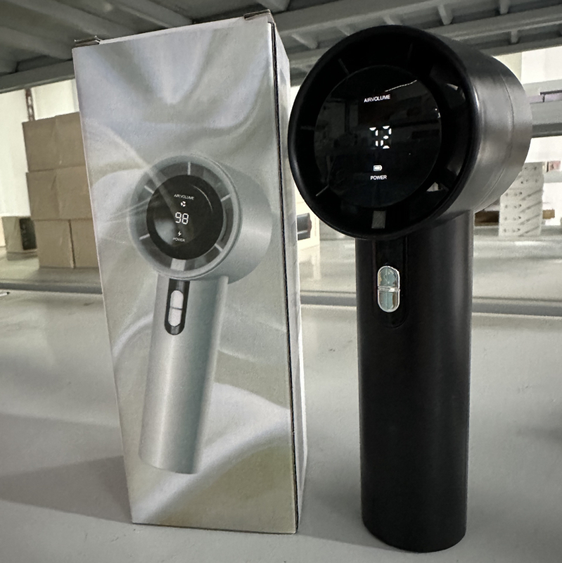 Rankinis USB ventiliatorius be mentelių, 5 greičiai, įmontuota baterija 2000–4000 mAh, tylus <36 dB