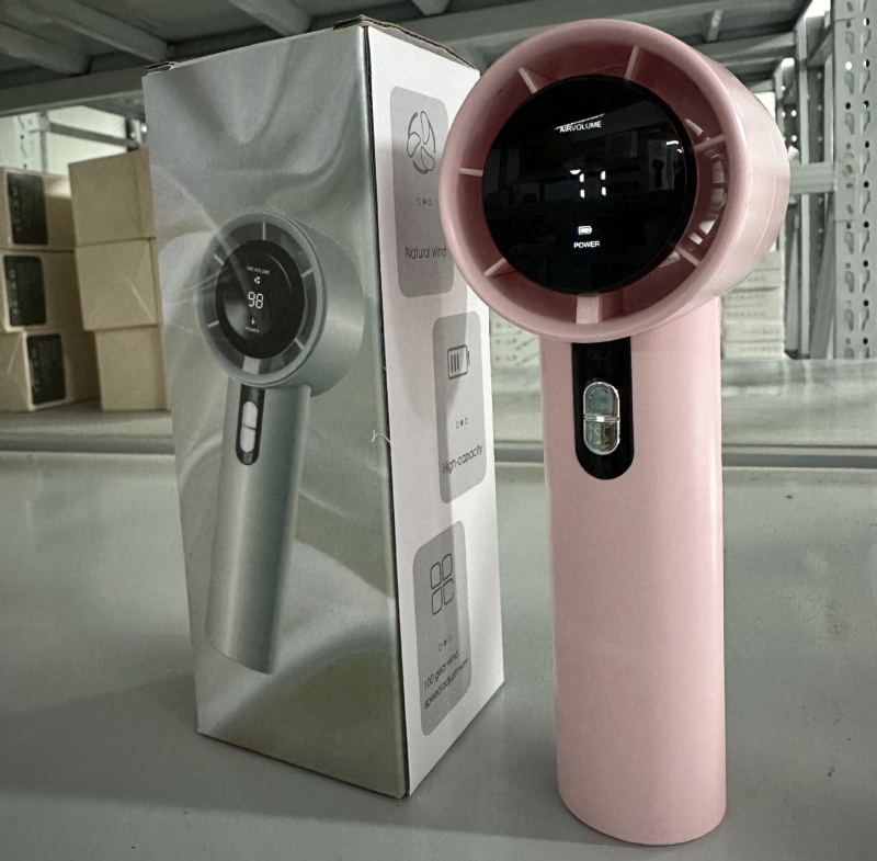 Rankinis USB ventiliatorius be mentelių, 5 greičiai, įmontuota baterija 2000–4000 mAh, tylus <36 dB