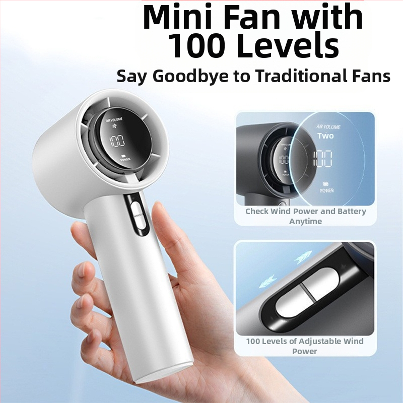 Ръчен USB вентилатор, без лопатки, 5 скорости, вградена батерия 2000-4000 mAh, нисък шум <36 dB