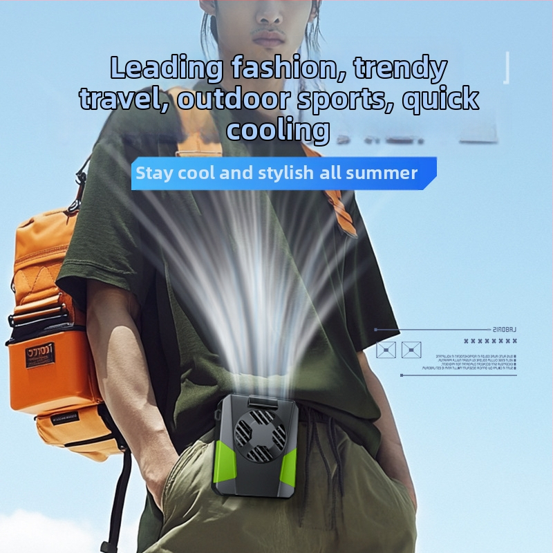 Поясен вентилатор за спорт и открито, USB захранване, 3 скорости, шум 36–45 dB, 5V 3W, вградена батерия 2000–4000 mAh