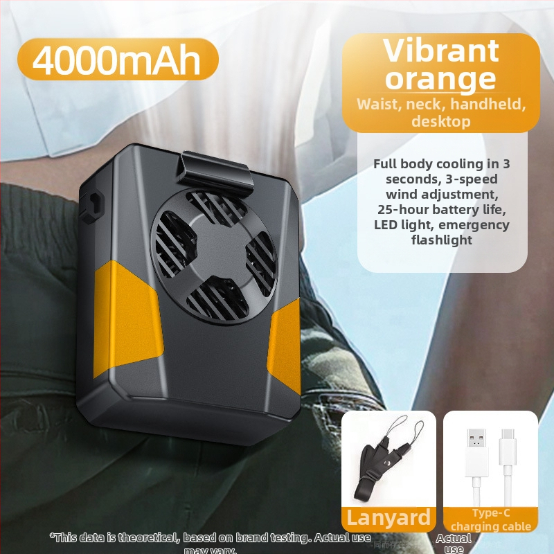 Juosmens ventiliatorius sportui, USB maitinimas, 3 greičiai, triukšmas 36–45 dB, 5V 3W, įmontuota baterija 2000–4000 mAh