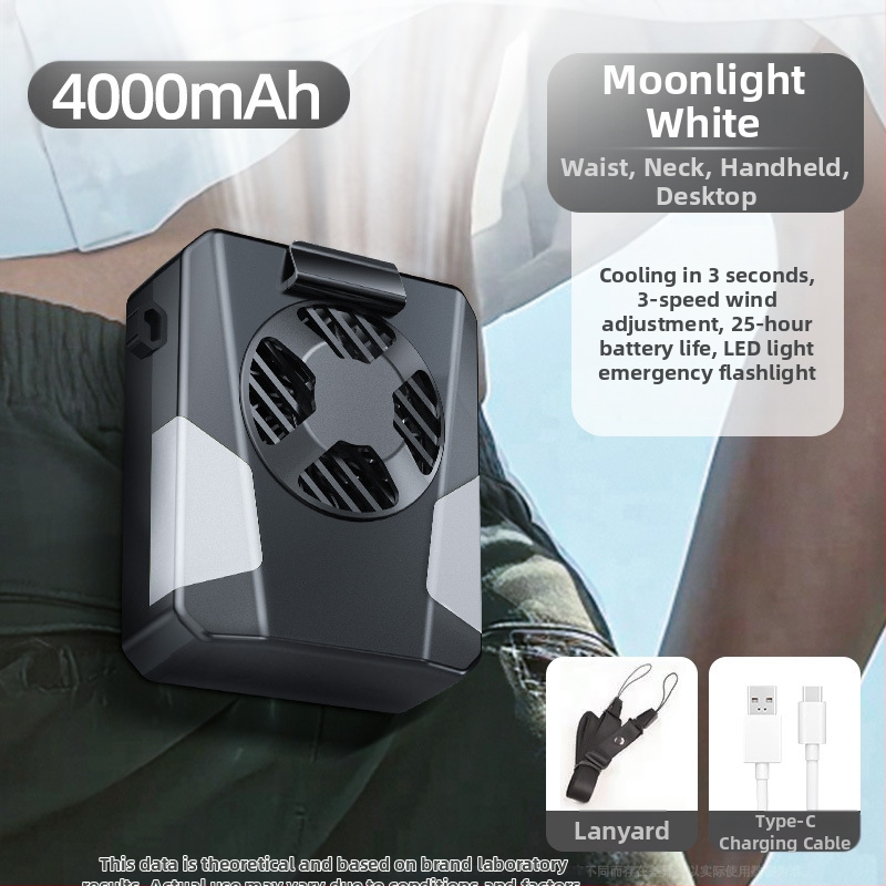 Juosmens ventiliatorius sportui, USB maitinimas, 3 greičiai, triukšmas 36–45 dB, 5V 3W, įmontuota baterija 2000–4000 mAh