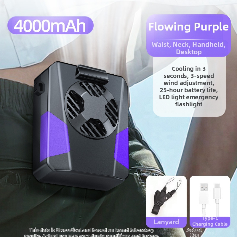 Juosmens ventiliatorius sportui, USB maitinimas, 3 greičiai, triukšmas 36–45 dB, 5V 3W, įmontuota baterija 2000–4000 mAh