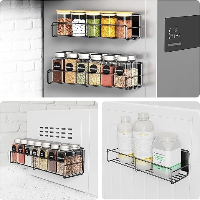 Хладилник магнитна поставка за съхранение с външно безпробно окачване за кухня и подправки, карбонова стомана, модерен минималистичен стил, боядисана повърхност