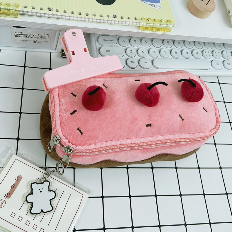 Пенал за моливи с дизайн на черешова торта, унисекс, полиестер, корейски стил