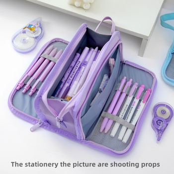 Pieštukų dėklas su dviejų sluoksnių dizainu, didelė talpa, universalus, korėjietiškas stilius, Oxford audinys