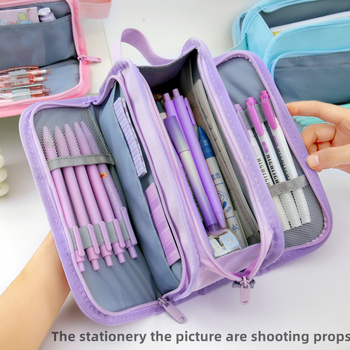 Pieštukų dėklas su dviejų sluoksnių dizainu, didelė talpa, universalus, korėjietiškas stilius, Oxford audinys